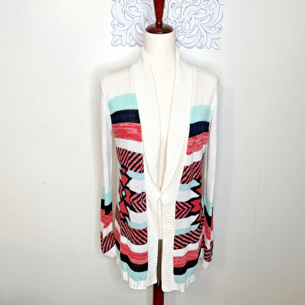 DEMANDING by Say What Women's M Cardigan Sweater Aztec Print Long Sleeves USA